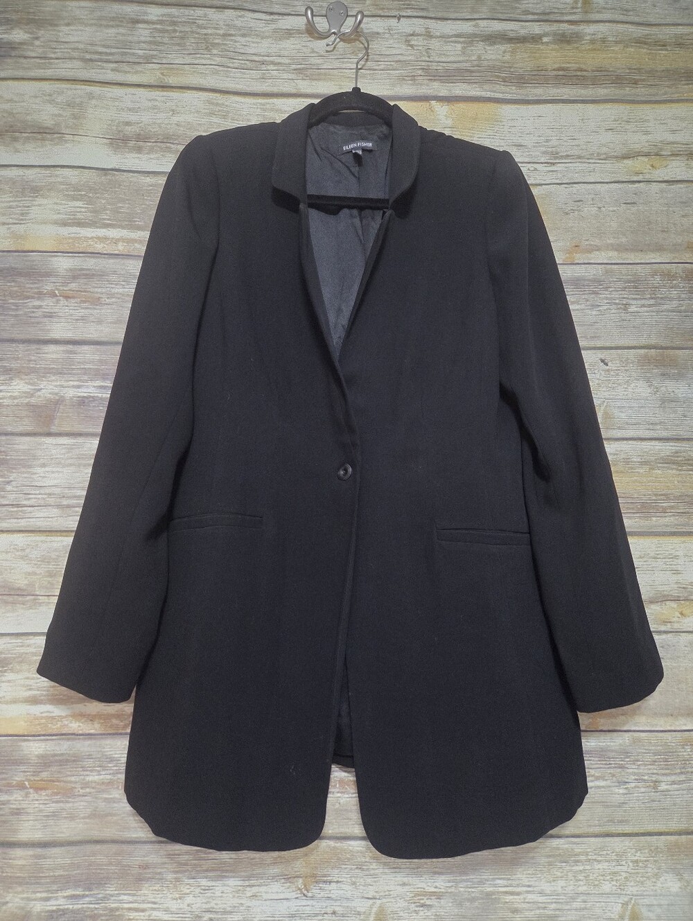 Eileen Fisher Black Single Button Jacket Size 12